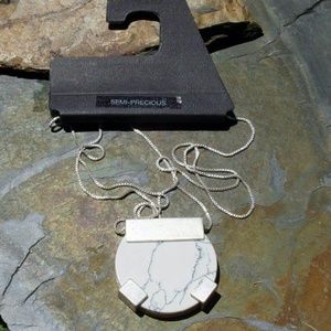 Semi-precious Natural Stone Long Pendant Necklace Silver tone NWT
